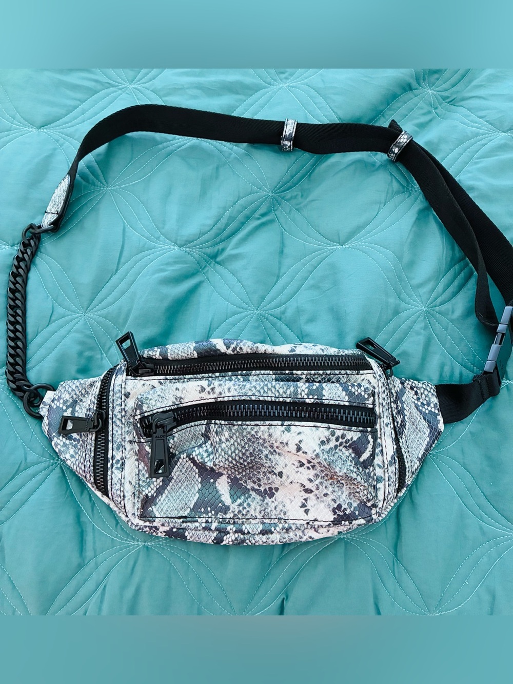 Metallic Snake-Print Waist Bag — Neutral Multi